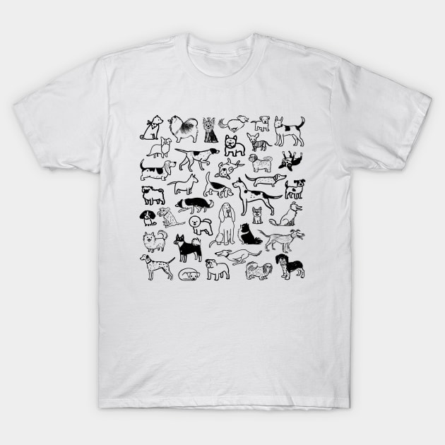 Black and White Dogs Pattern T-Shirt by Coffee Squirrel